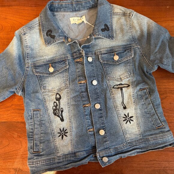 Truly One-of-a-Kind Hand Block Printed Forest Nymph Jean Jacket 🧚🏻‍♂️ - Picture 3 of 15